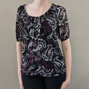 INC black sheer blouse paisley
